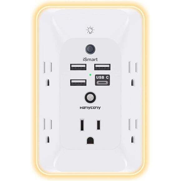 Outlet Extender with Night Light, Multi Plug Outlet, USB Wall Charger Surge - Picture 7 of 7